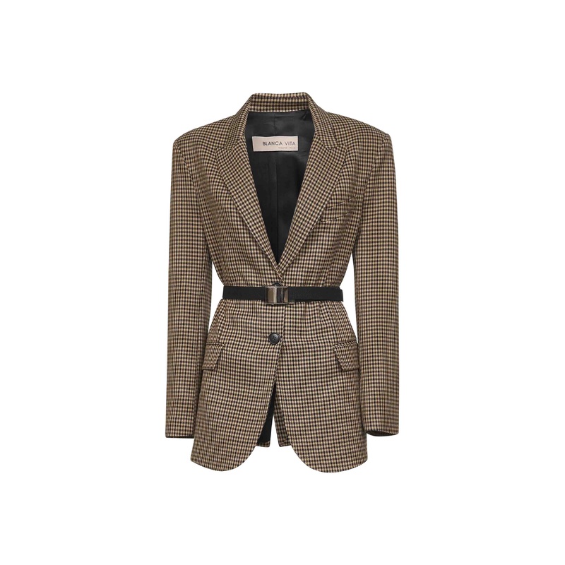 Brown houndstooth Gasteria belted blazer