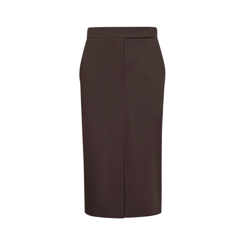 Brown stretch cady Galizia midi pencil skirt