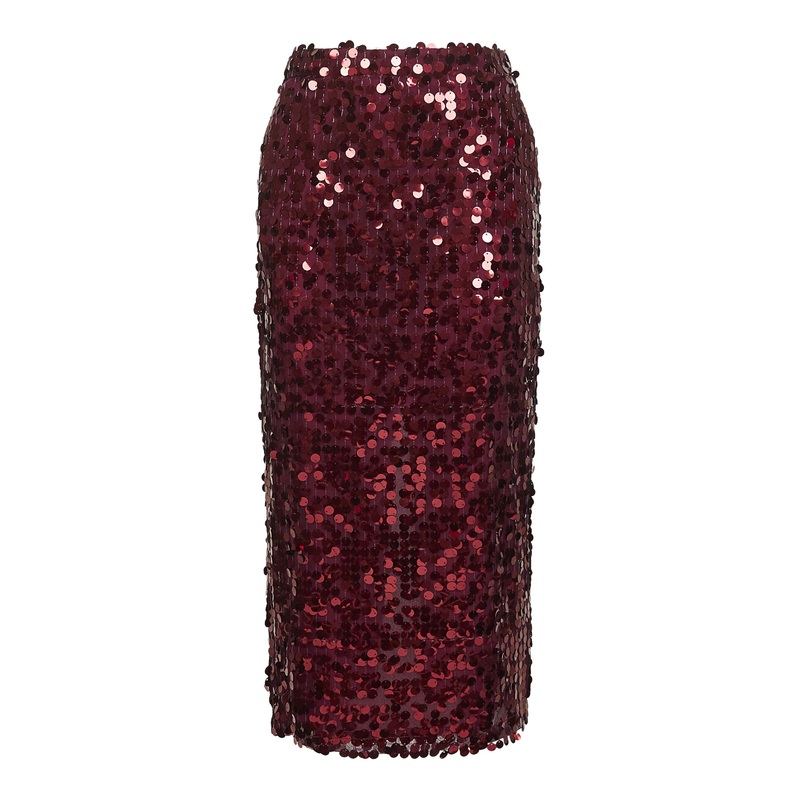 Burgundy sequins Gralis midi pencil skirt