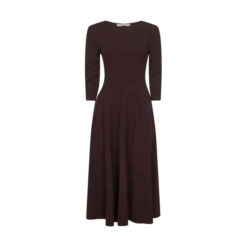 Coffee stretch jersey Asia flared midi dress