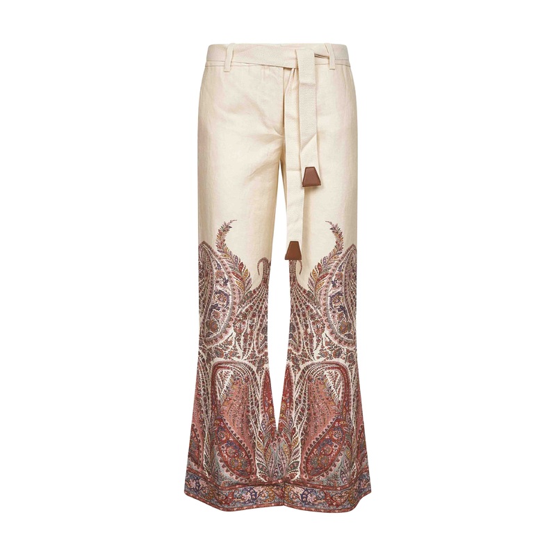 Cream Paisley linen Rhiannon flared trousers