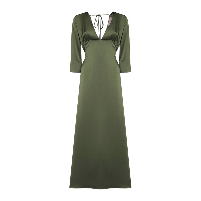 Green satin Albox long dress|40|42|44|46