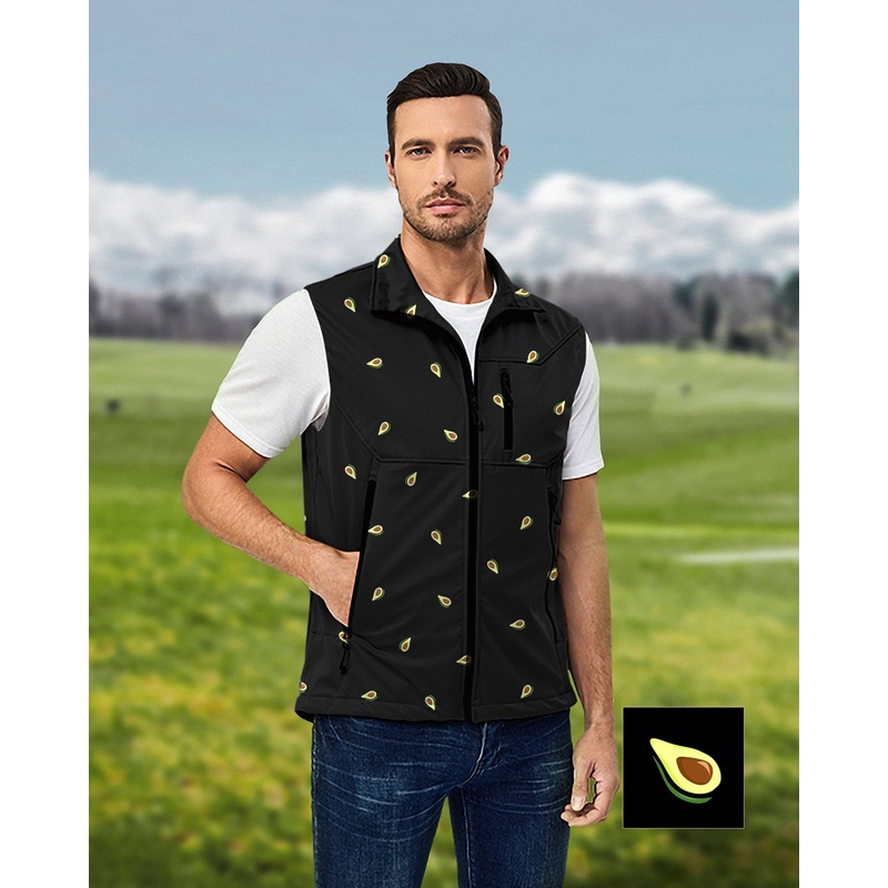 Men’s Avocado Custom The Background Color Lightweight Softshell Vest Sleeveless Jacket for Golf Windproof Waterproof
