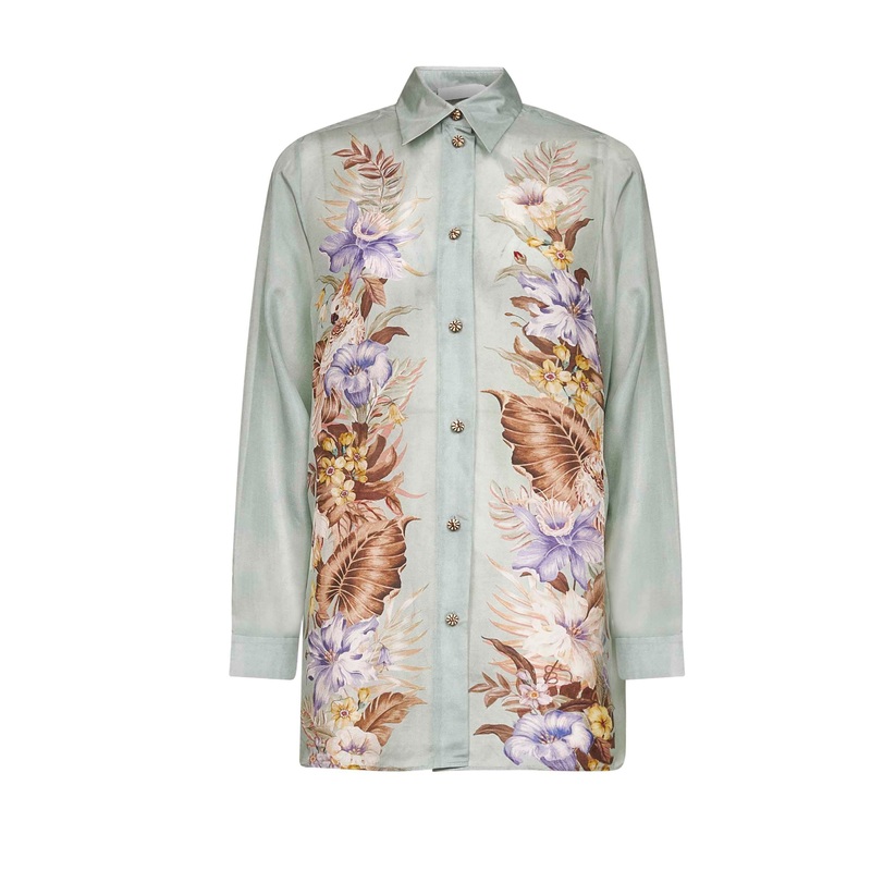 Sage Multi Floral silk habotai Coco shirt
