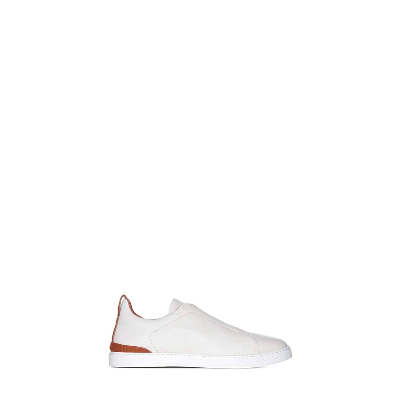 Triple Stitch Sneaker in Cream Deer Leather