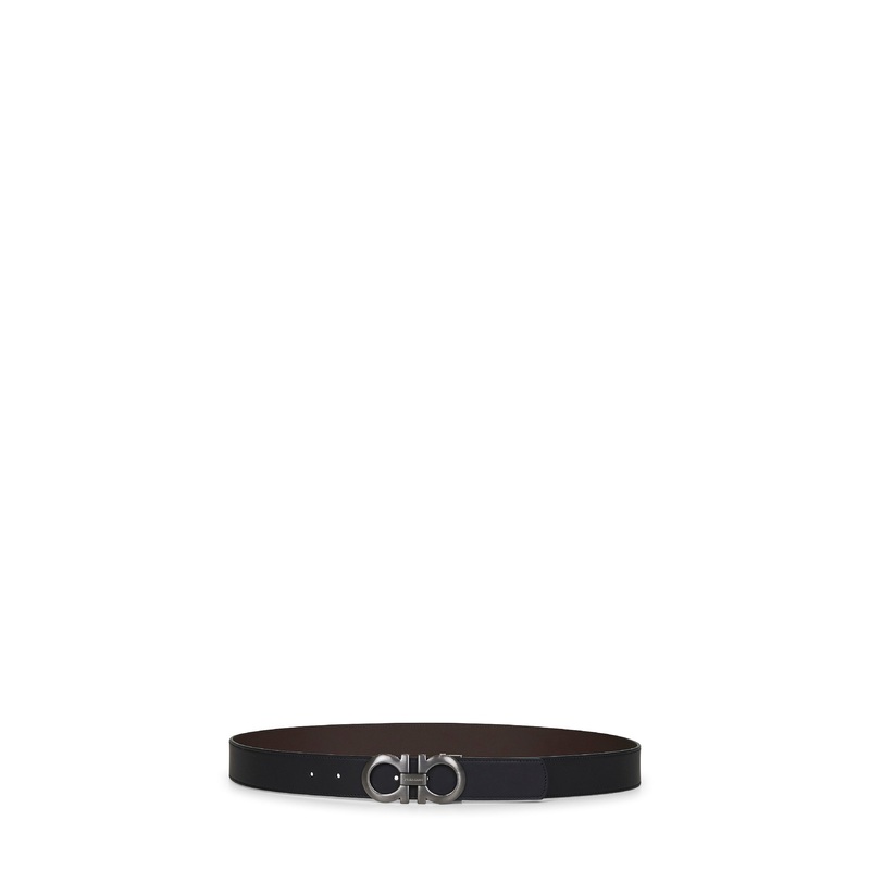 Black leather Gancini reversible belt