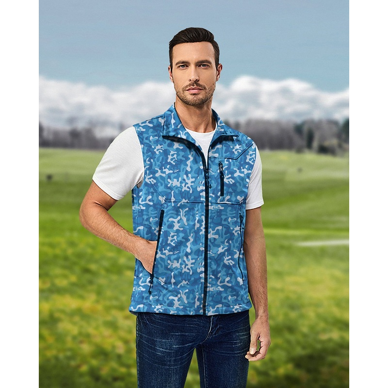 Men’s 124 Camo Lightweight Softshell Vest Sleeveless Jacket for Golf Windproof Waterproof