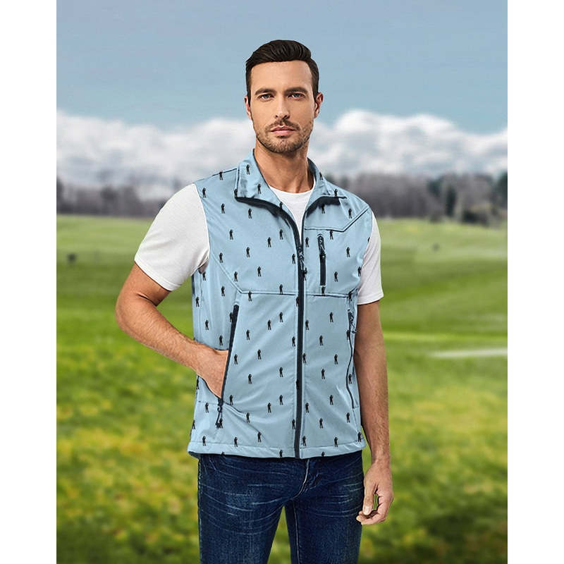 Men’s Beers on the course ocean color Lightweight Softshell Vest Sleeveless Jacket for Golf Windproof Waterproof