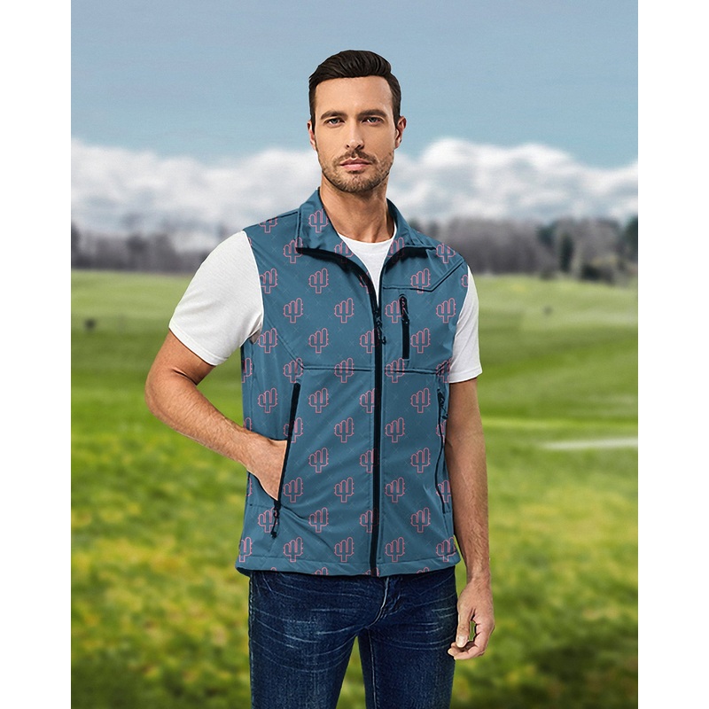Men’s Cool Cactus Lightweight Softshell Vest Sleeveless Jacket for Golf Windproof Waterproof