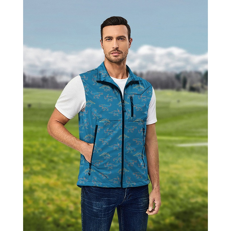 Men’s Prehistoric times dinosaur Lightweight Softshell Vest Sleeveless Jacket for Golf Windproof Waterproof
