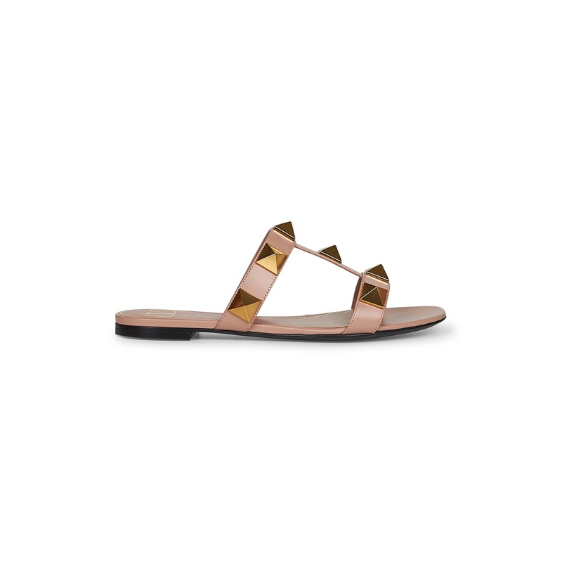 Pink leather Roman Stud slide sandals