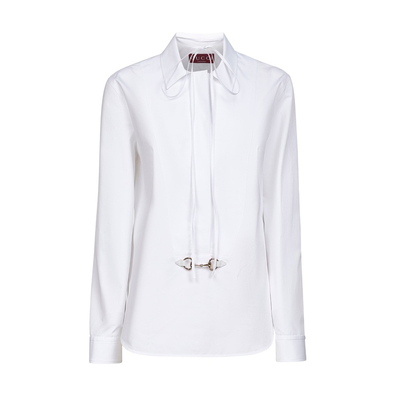 White cotton poplin shirt with Horsebit