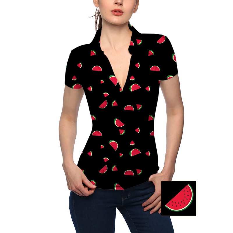 Women’s Watermelon Custom The Background Color V Neck Golf Polo