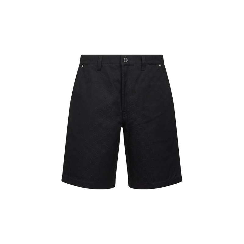 Black GG jacquard cotton denim shorts