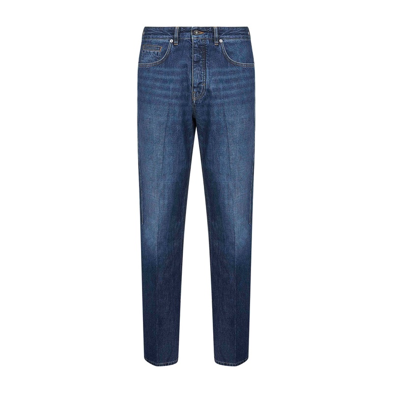 Blue washed denim straight jeans