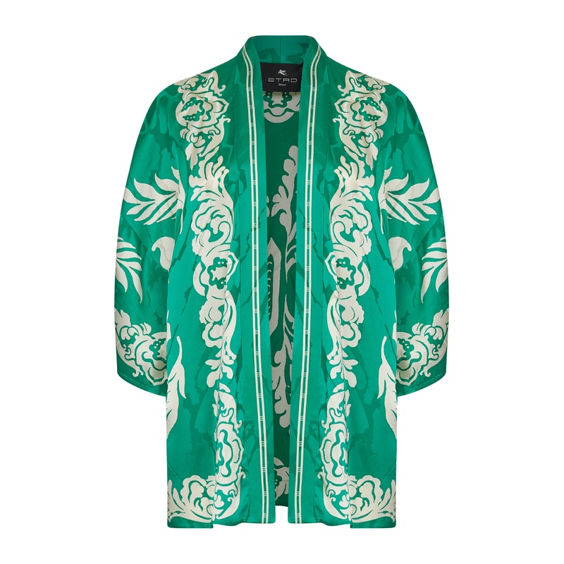 Green floral jacquard viscose short kesa