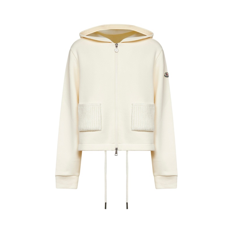 Ivory zip-up hoodie with knit details