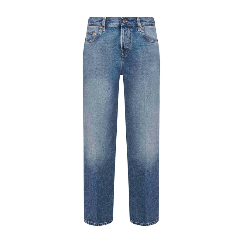 Light blue cotton denim straight jeans