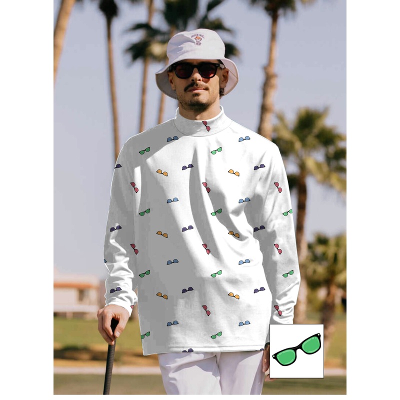 Men’s Colorful Sunglass Custom The Background Color Pullover High neck Long/Short sleeve T-Shirt