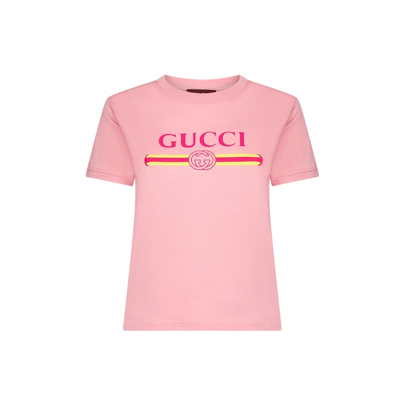 Pink cotton jersey printed T-shirt