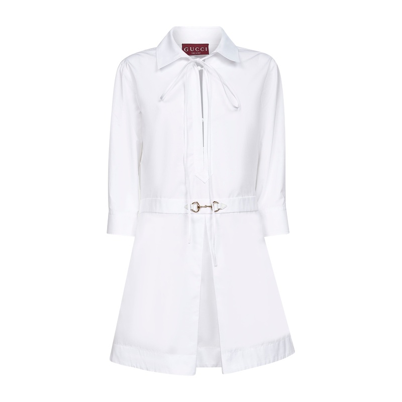 White poplin shirt dress with Horsebit