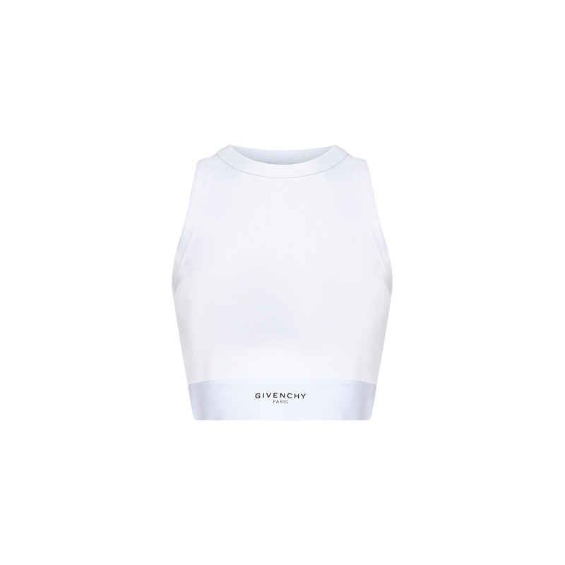 White ribbed stretch cotton cropped tank top