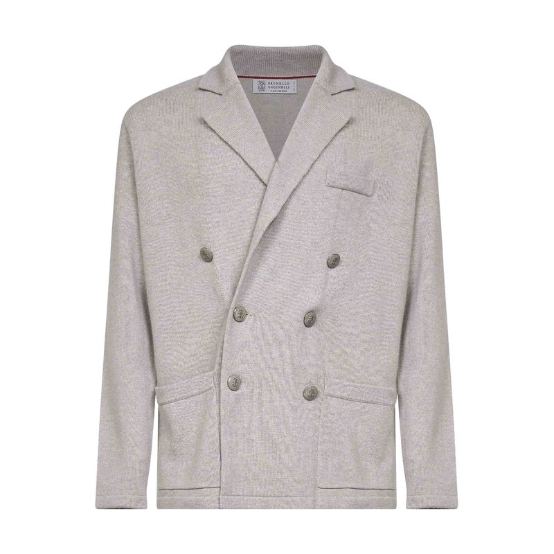 Beige cashmere knit blazer-style cardigan