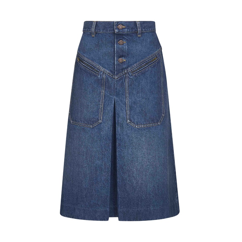 Blue denim knee length skirt|36|38