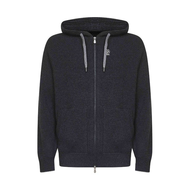 Grey cashmere knit zip-up hoodie