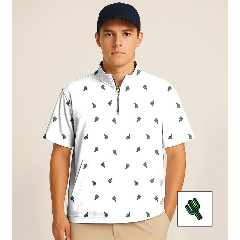 Half Zipper Turtleneck Golf Short Shirt Cactus Custom The Background Color Embroidery