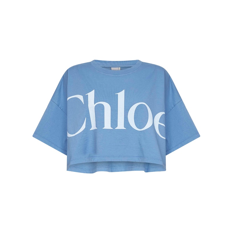Light blue jersey cropped logo T-shirt