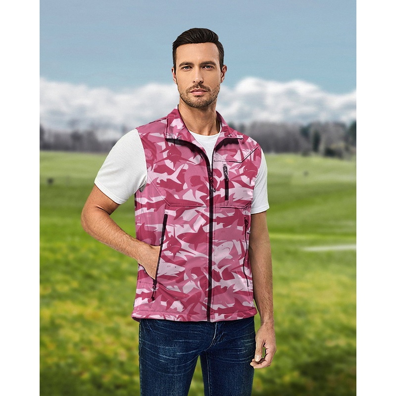 Men’s Bait in the Water Lightweight Softshell Vest Sleeveless Jacket for Golf Windproof Waterproof