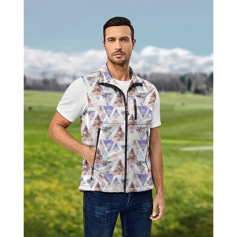 Men’s Cali Palm tree Lightweight Softshell Vest Sleeveless Jacket for Golf Windproof Waterproof