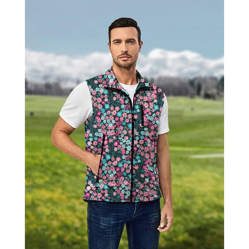 Men’s Candy Blossoms Lightweight Softshell Vest Sleeveless Jacket for Golf Windproof Waterproof