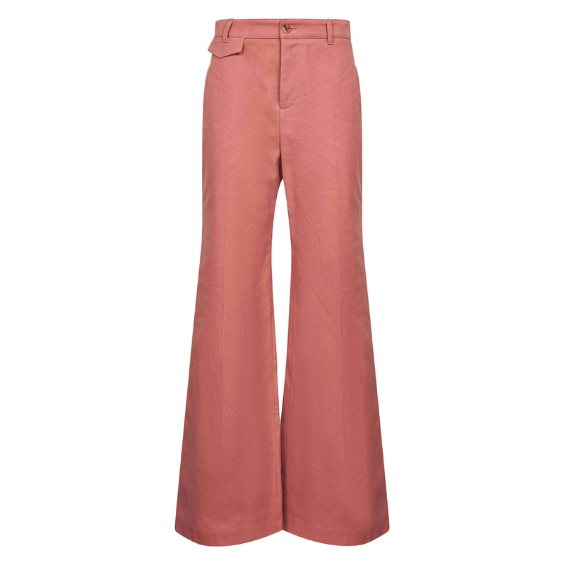 Pink cotton canvas flared trousers
