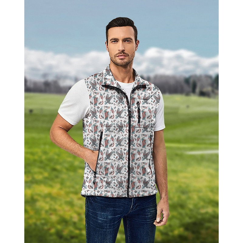 Men’s Born in the USA Lightweight Softshell Vest Sleeveless Jacket for Golf Windproof Waterproof