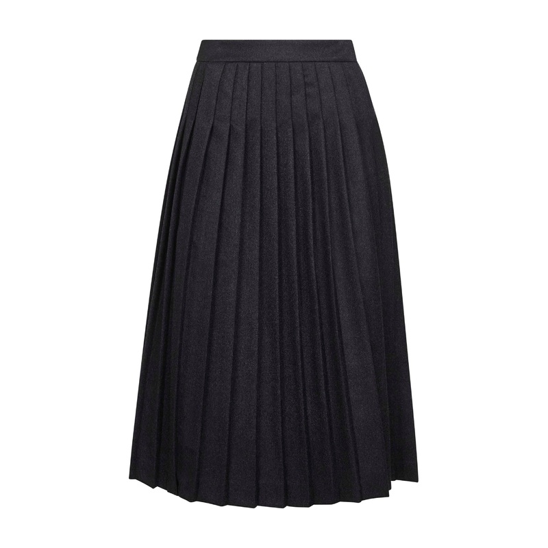 Anthracite flannel pleated midi skirt