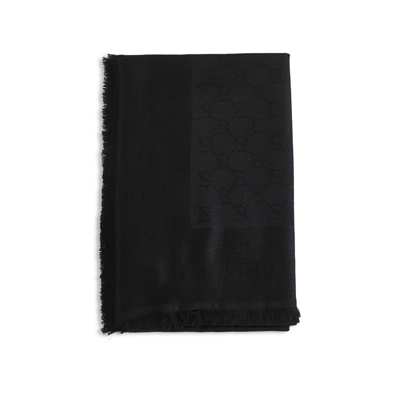 Black GG wool and silk jacquard shawl