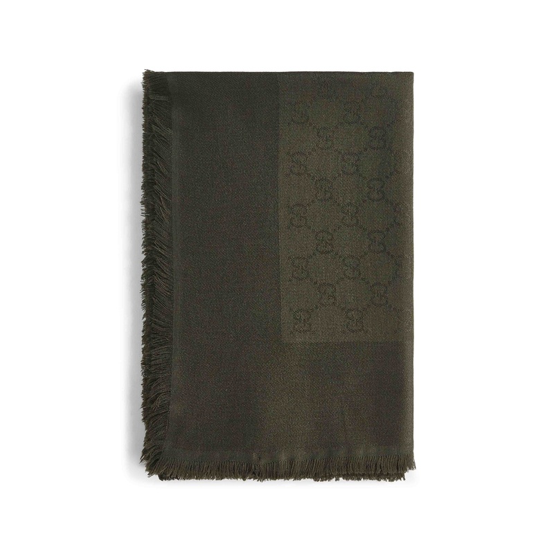 Green GG wool and silk jacquard shawl