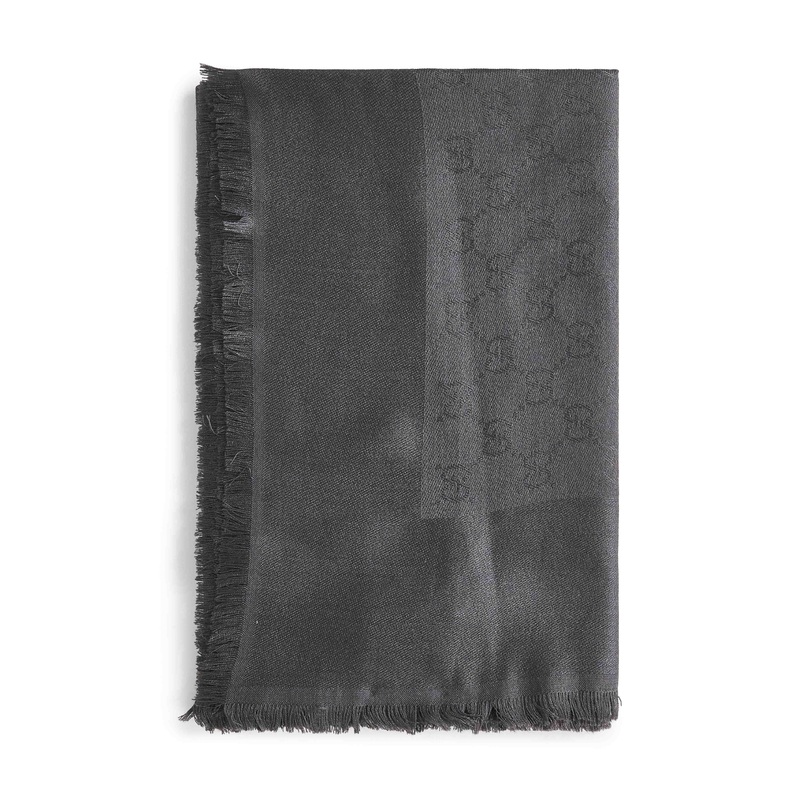 Grey GG wool and silk jacquard shawl