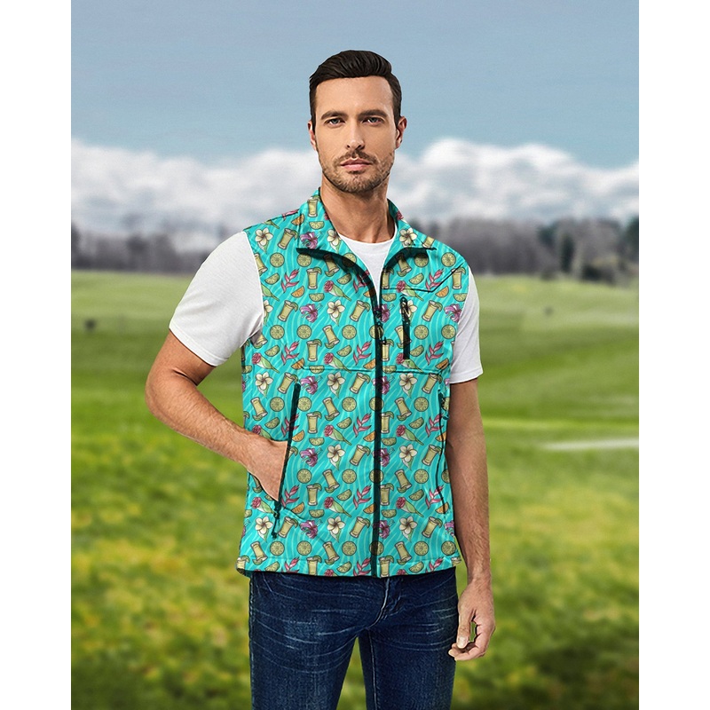 Men’s Agave Greens Lightweight Softshell Vest Sleeveless Jacket for Golf Windproof Waterproof