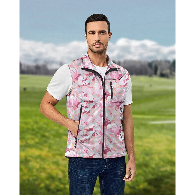 Men’s Summer Camo Lightweight Softshell Vest Sleeveless Jacket for Golf Windproof Waterproof
