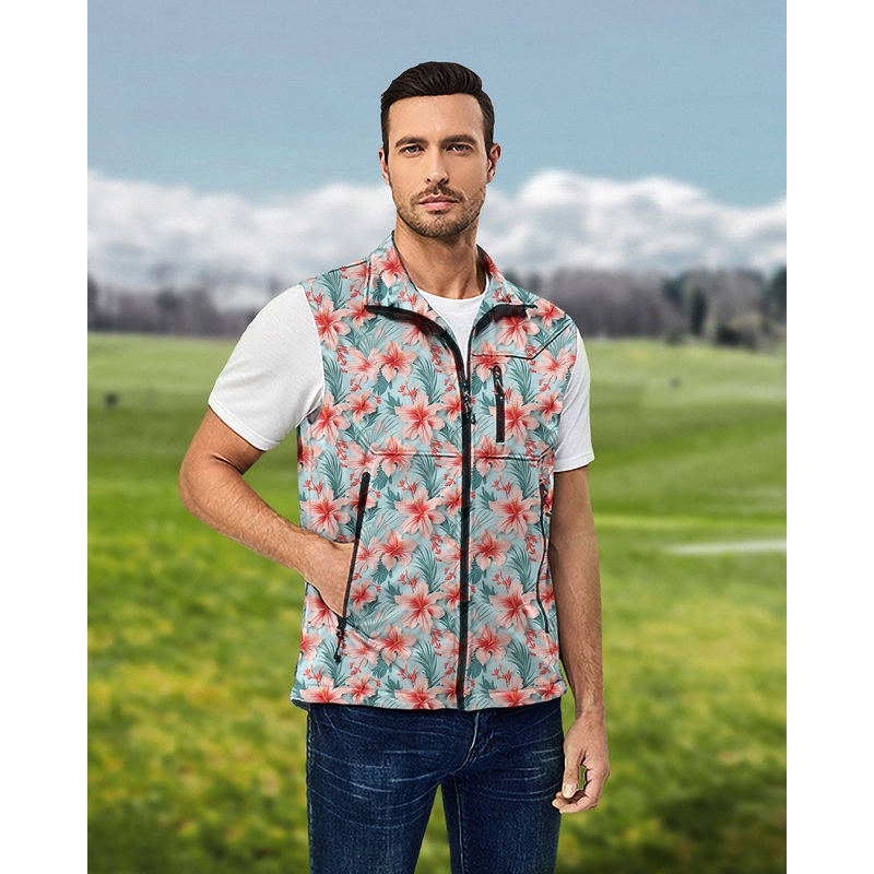 Men’s Tropical Course Lightweight Softshell Vest Sleeveless Jacket for Golf Windproof Waterproof