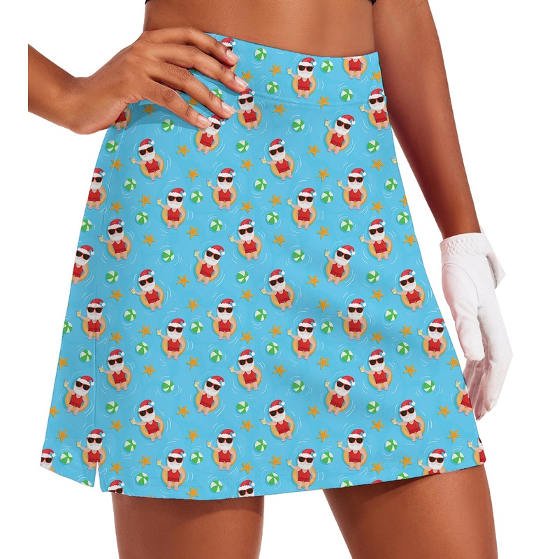 Women’s Christmas Santa Swim juice Golf Skirts Inner Shorts Pocket