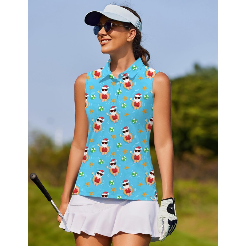 Women’s Christmas Santa Swim juice golf Sleeveless shirt