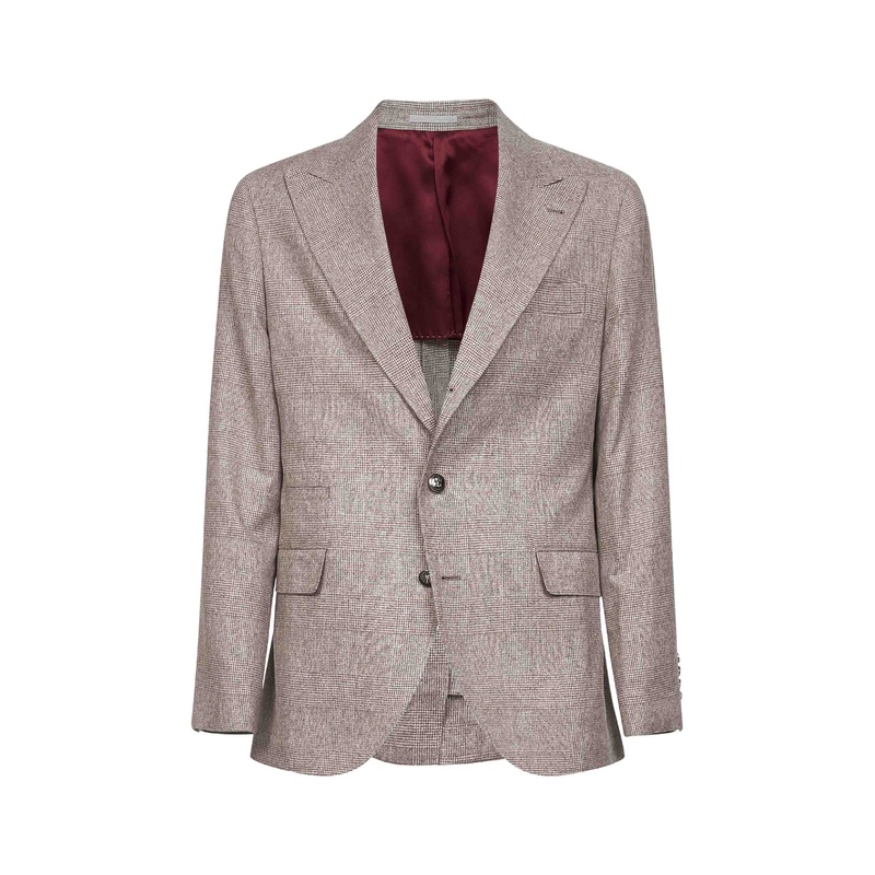 Beige Prince of Wales flannel deconstructed blazer