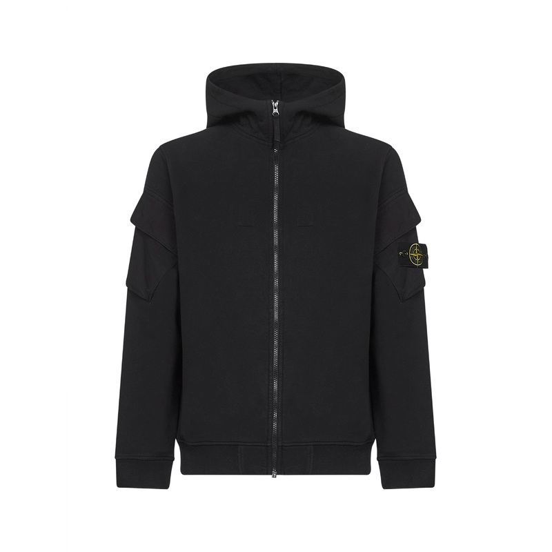 Black brushed organic cotton fleece zip-up hoodie