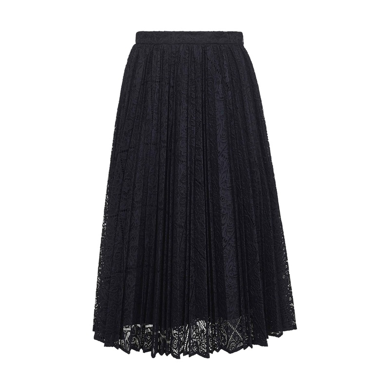 Blue lace LEANDRO pleated midi skirt