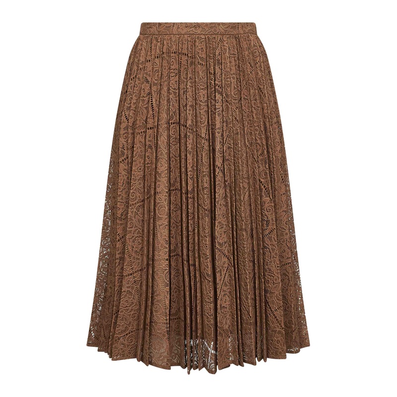 Brown lace LEANDRO pleated midi skirt