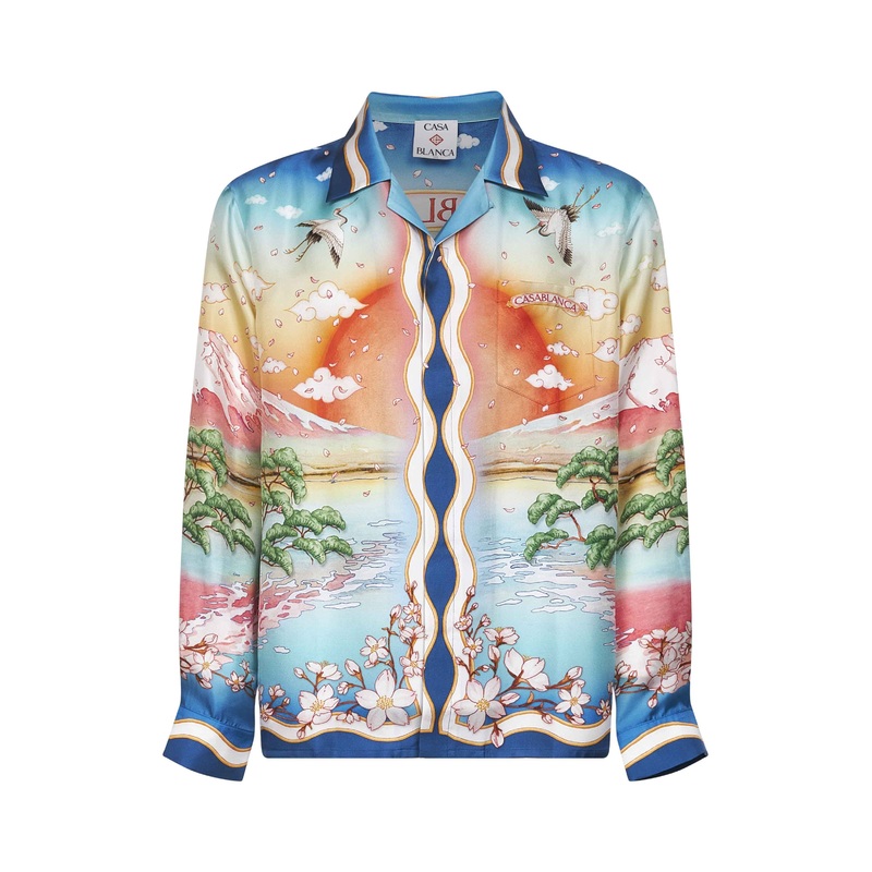 Printed silk twill Tennis Club shirt